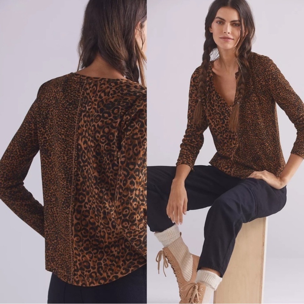 Anthropologie Pilcro Animal Print Split Neck Thermal Top Size M NWT